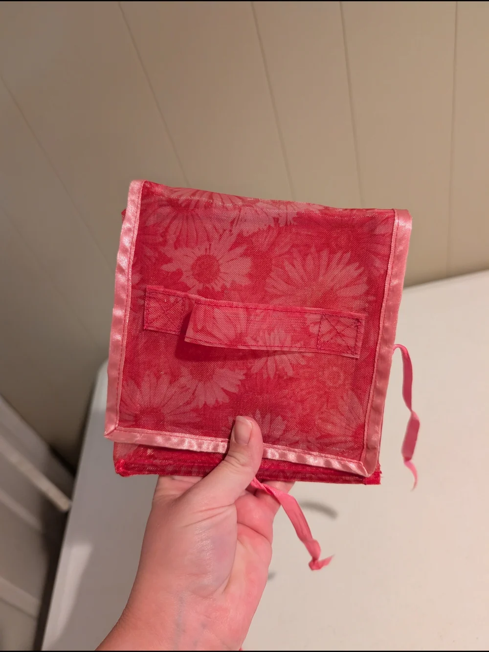 Sheer Pink Organza Gift Bag with Floral Print